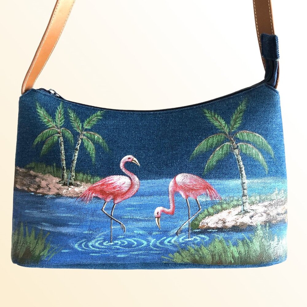 Cappelli Straworld denim flamingo palm tree shoulder bag tropical beach purse